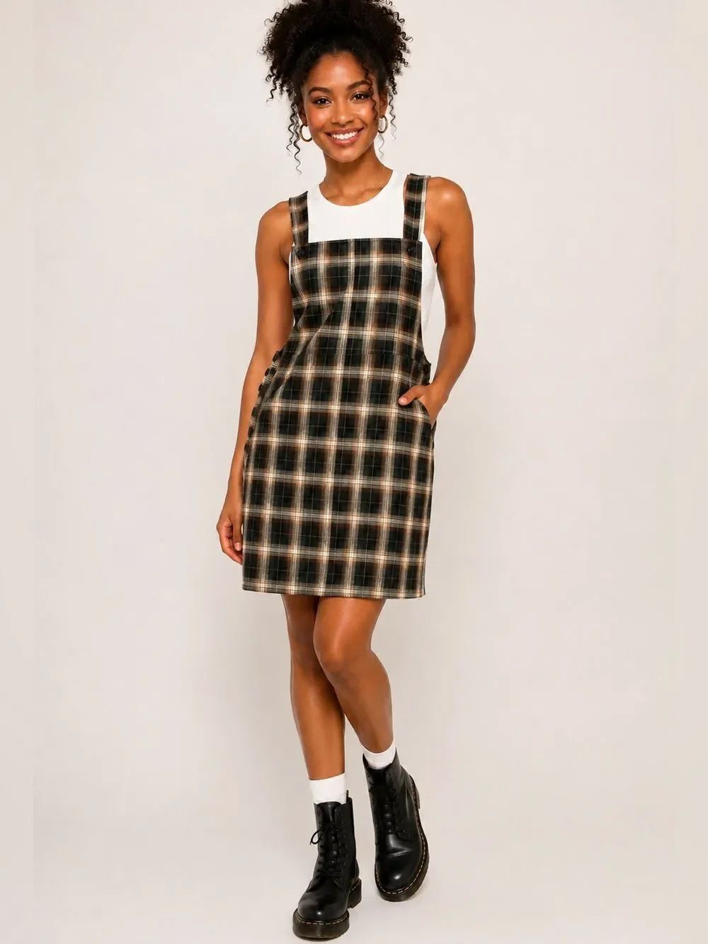 Juniors' SO® Button Strap Plaid Pinafore Dress